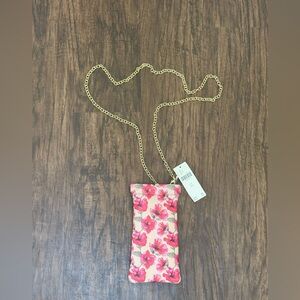Anthropologie Pink Floral sunglasses case Crossbody with Gold Chain